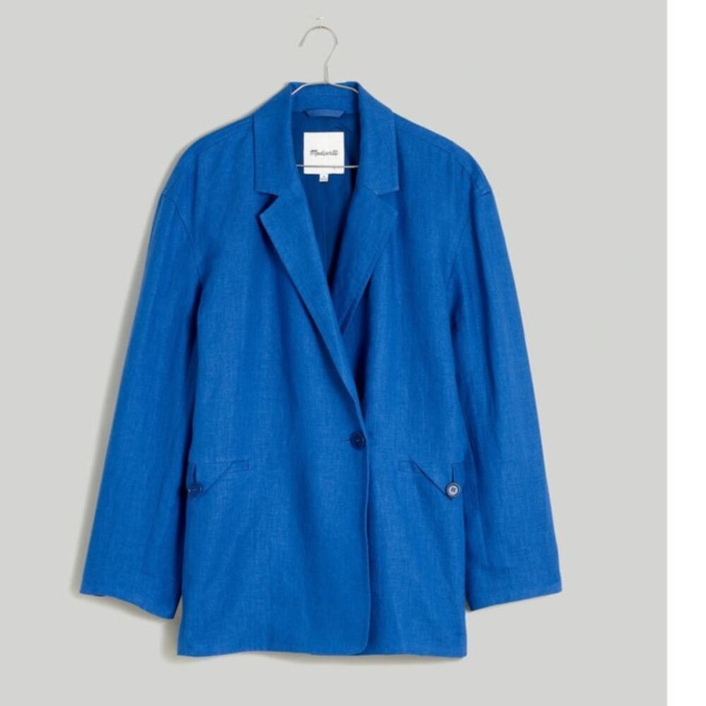 Madewell Double-Breasted Crossover 100% Linen Blazer in Bluestone - Picture 5 of 13